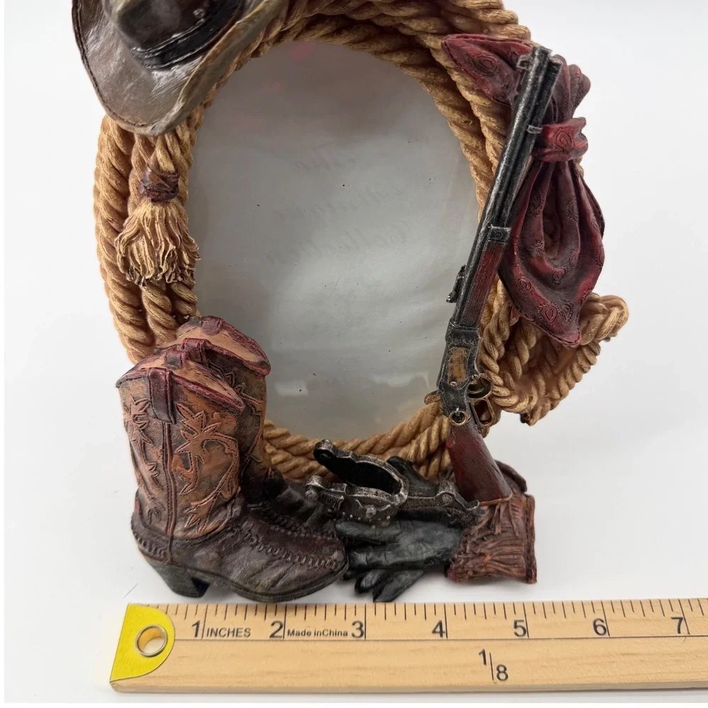 Western Cowboy Country Picture Frame Unisex OS‎ Brown Rope Boots Hat Rifle 3D